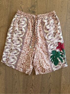 Urban Renewal Patterned Drawstring Shorts with Tropical Applique